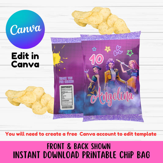 Kpop Demon Hunters Chip Bag Wrapper - Printable Kpop Demon Hunters Chip Bag Wrappers
