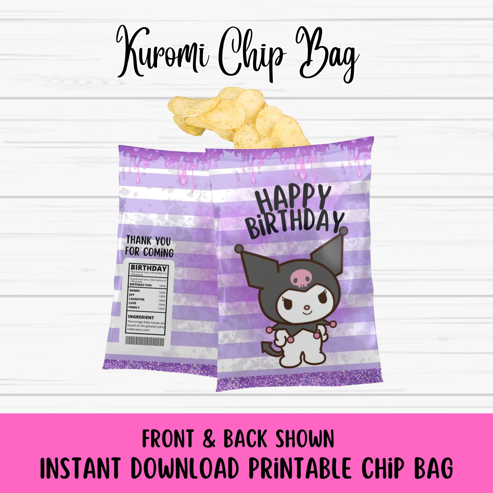 Kuromi Chip Bag Printable - Cute Kuromi Party Chip Bag- Instant Download