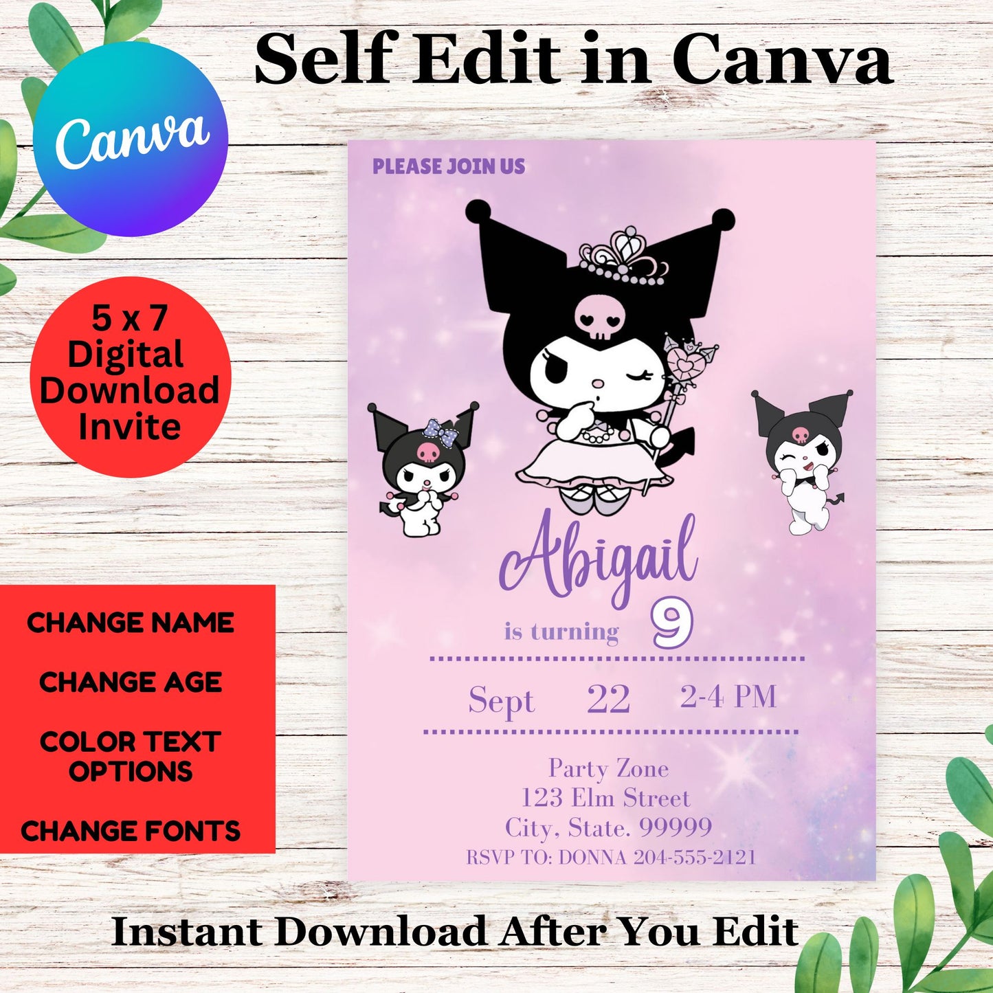 Kuromi Birthday Invitation Template - Cute Kuromi Pink Birthday Invite Invite Printable