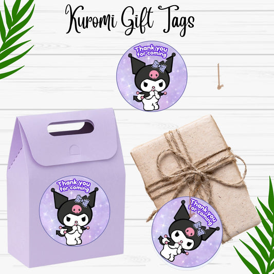 Kuromi Birthday Favor Gift Tags - Printable Kumori Party Favor Labels 