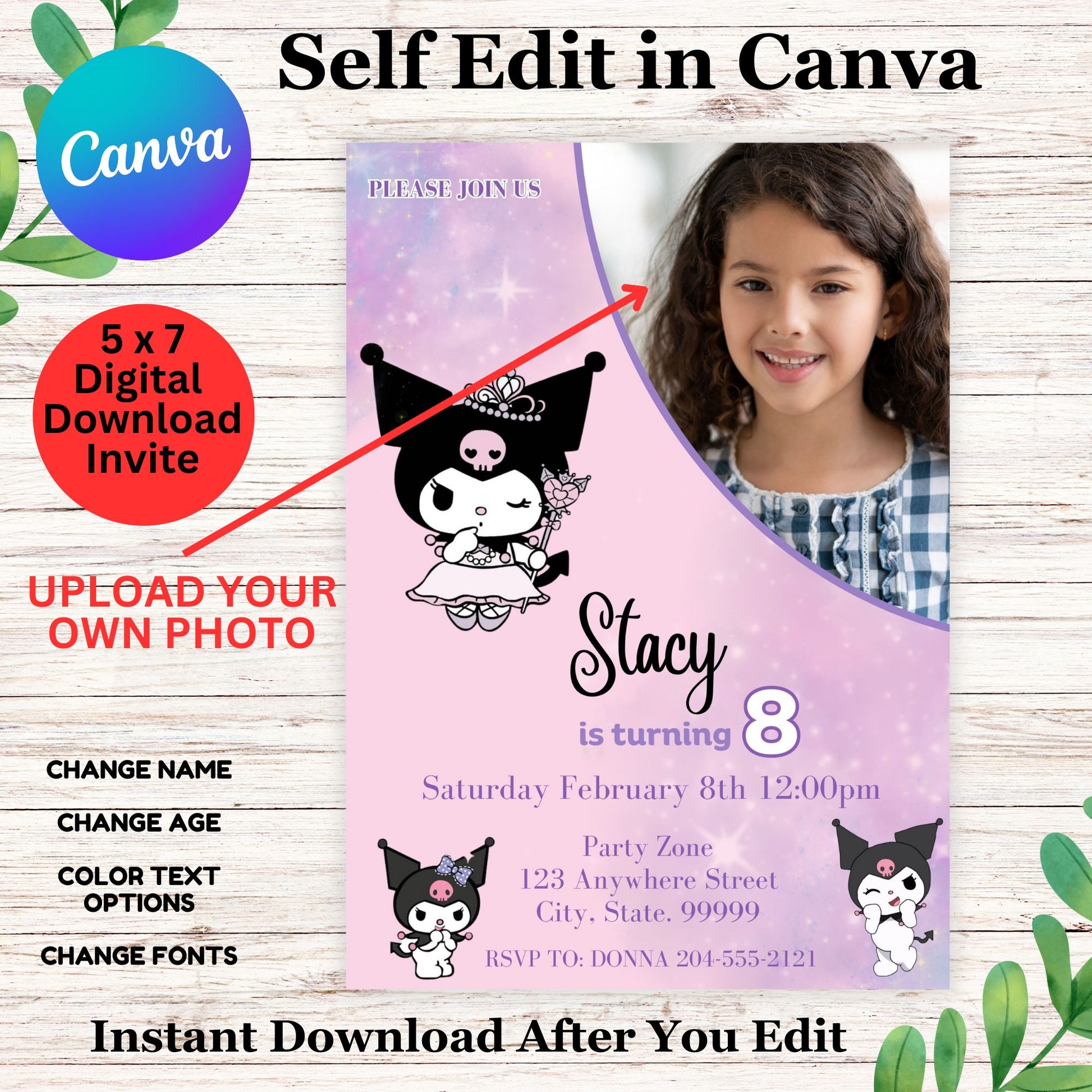 Kuromi Birthday - Cute Kuromi Birthday Photo Invitation Template  for Kids Online