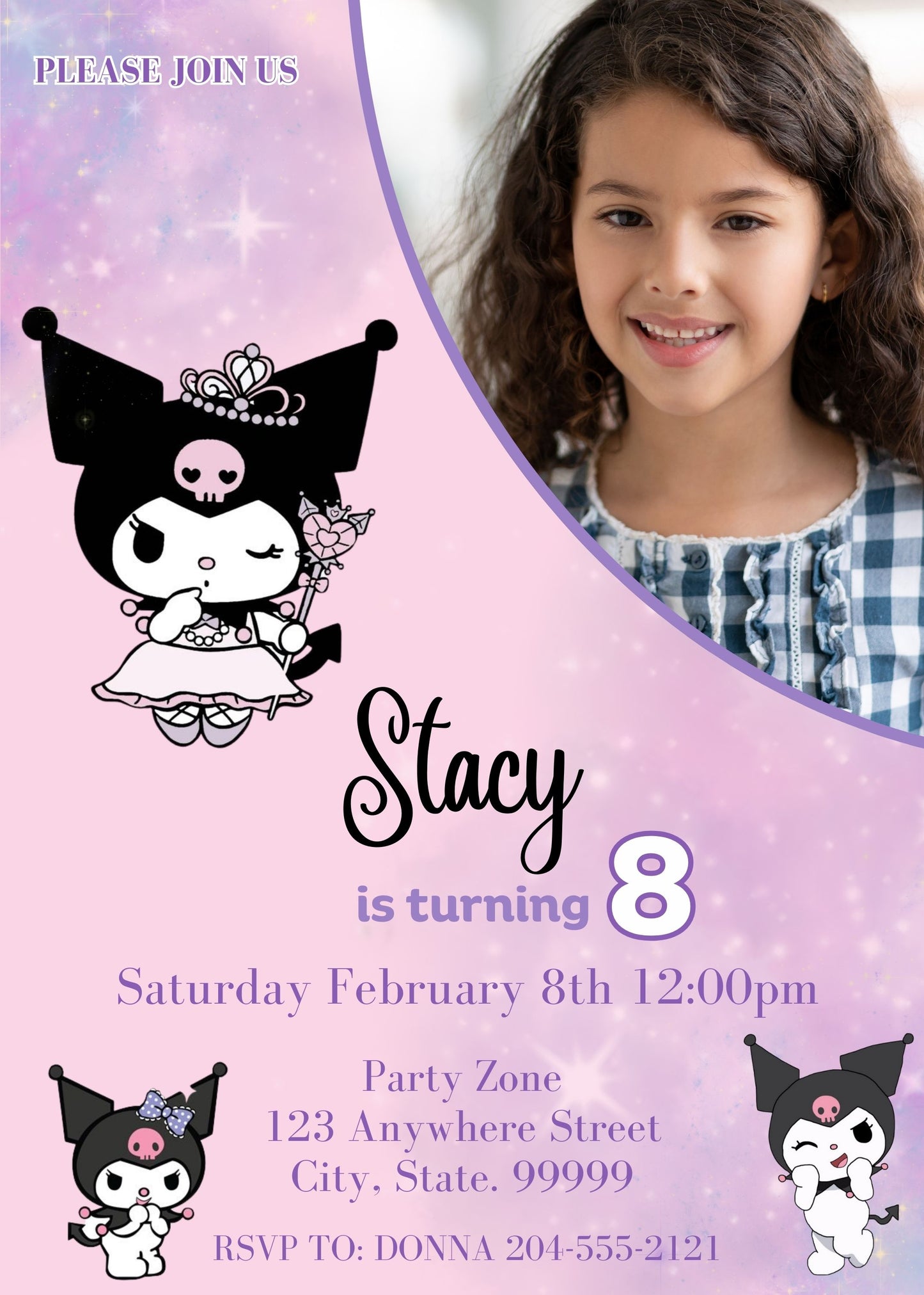 kuromi birthday party invite template 