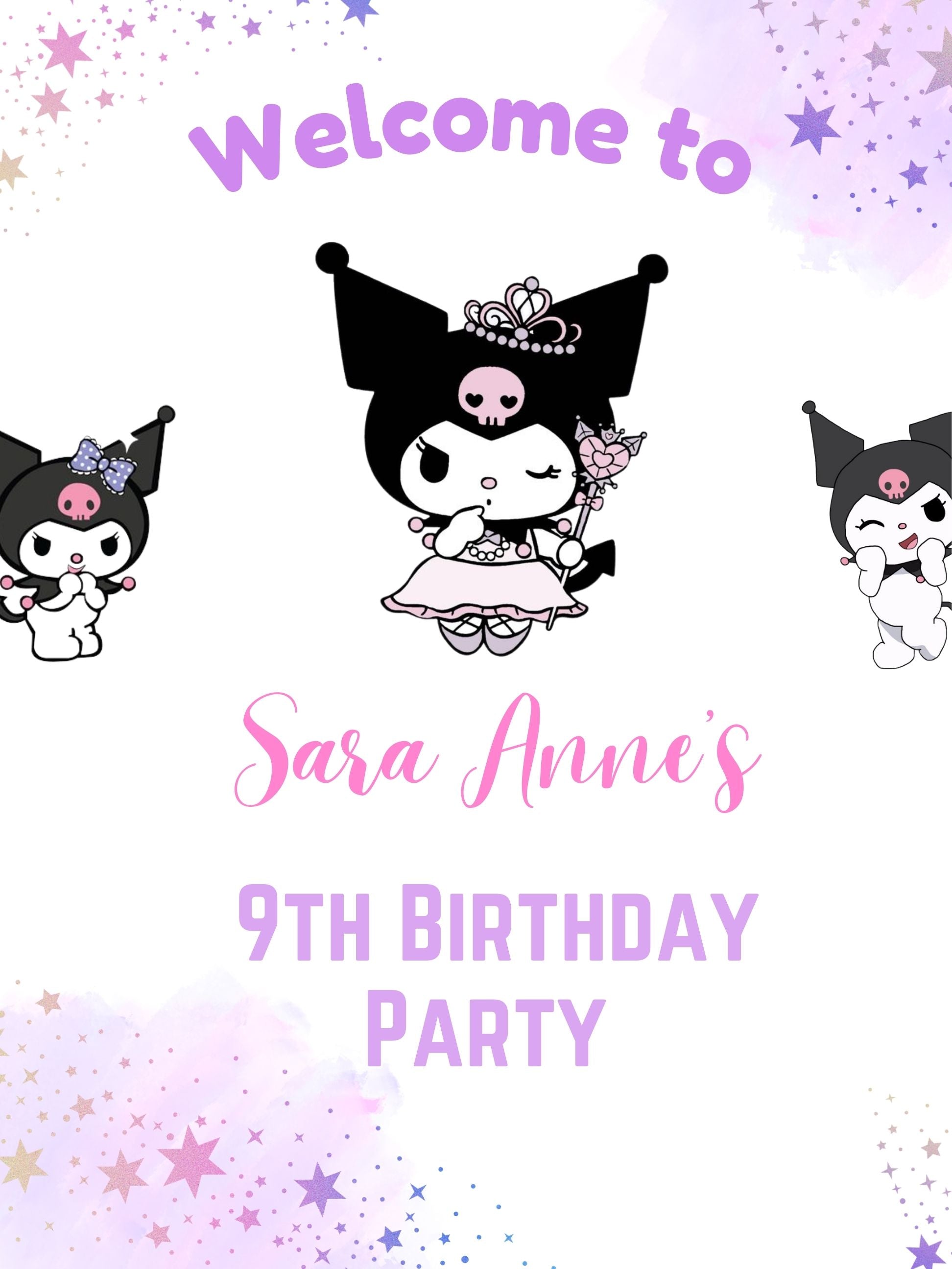 Kuromi Birthday Party Welcome Party Poster Template - Hello Kitty Kuro – Girly Girl Tutus kuromi-birthday-party-welcome-party-poster-template-hello-kitty-kuro-girly-girl-tutus