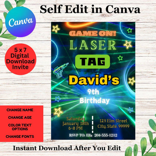 Laser Tag Birthday Invitation Template - Printable Laser Tag Personalized Invite
