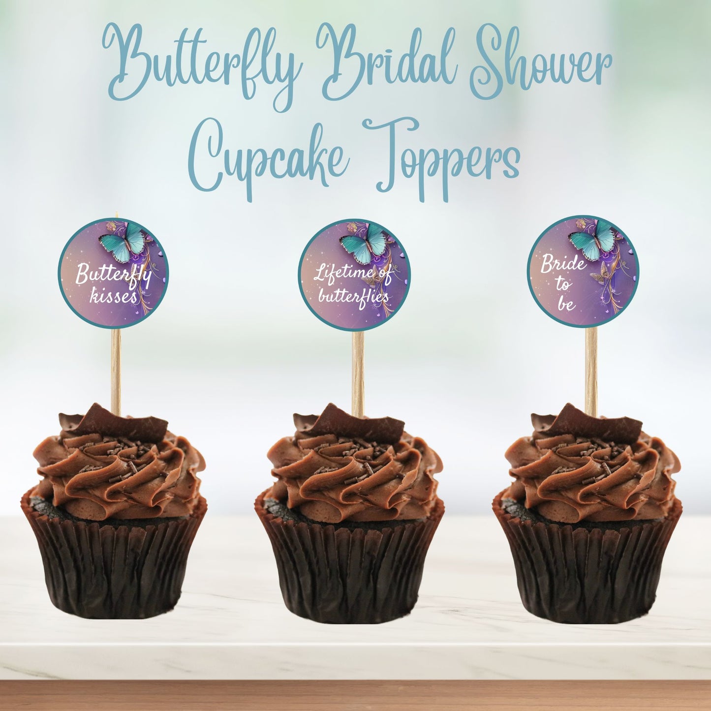 Cute Butterflies Bridal Shower Cupcake Toppers - Printable Lifetime of Butterflies Cupcake Toppers