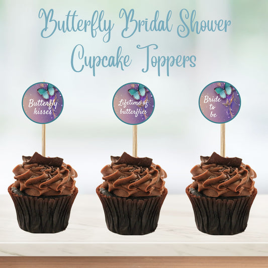 Cute Butterflies Bridal Shower Cupcake Toppers - Printable Lifetime of Butterflies Cupcake Toppers