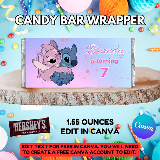 Lilo and Angel Birthday Party Candy Wrapper Template - Editable Lilo Candy Wrapper Printable 