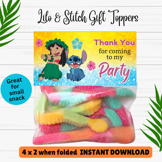 Lilo and Stitch Party Gift Tag Toppers - Instant Download