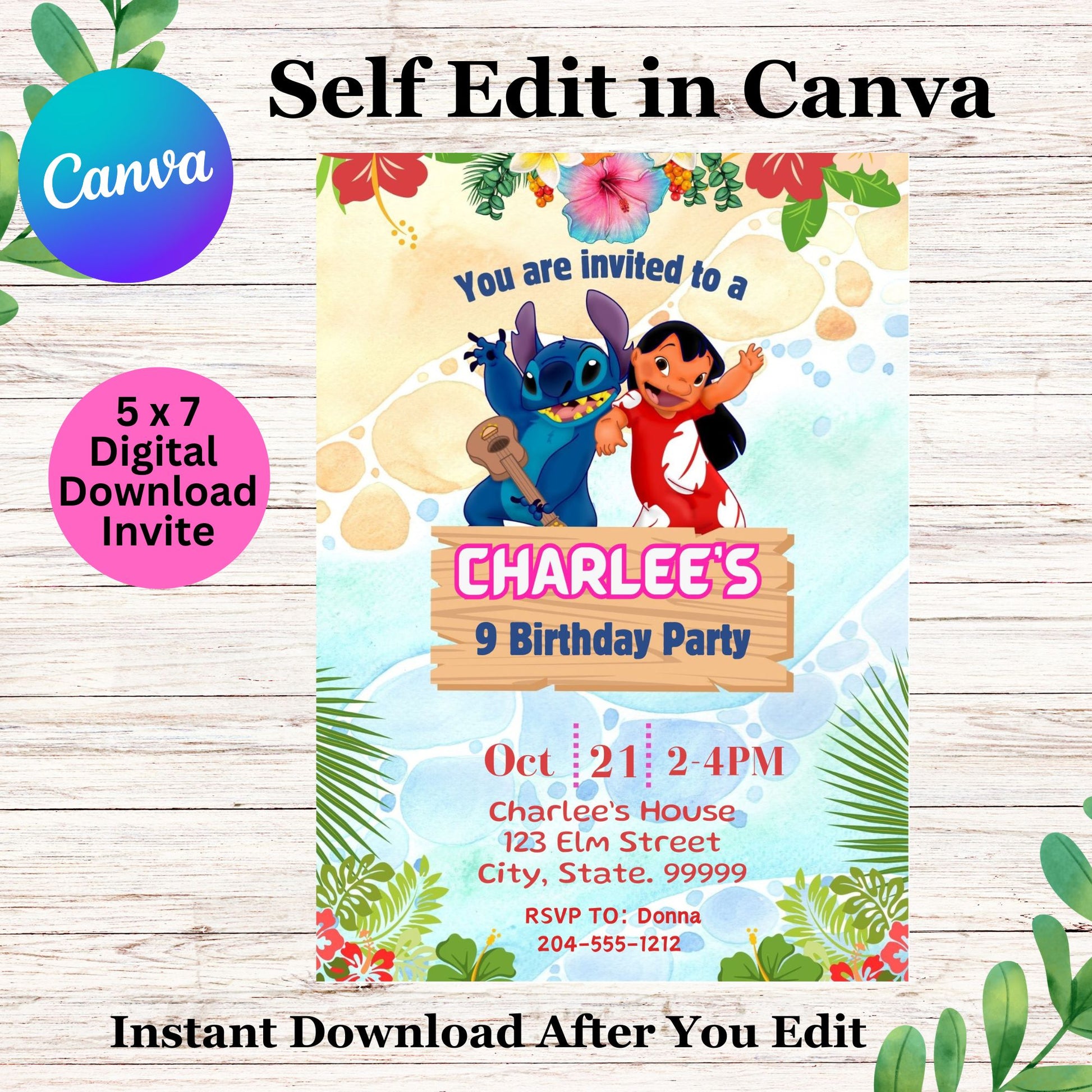 Lilo and Stitch Personalized Birthday Invitation- Printable