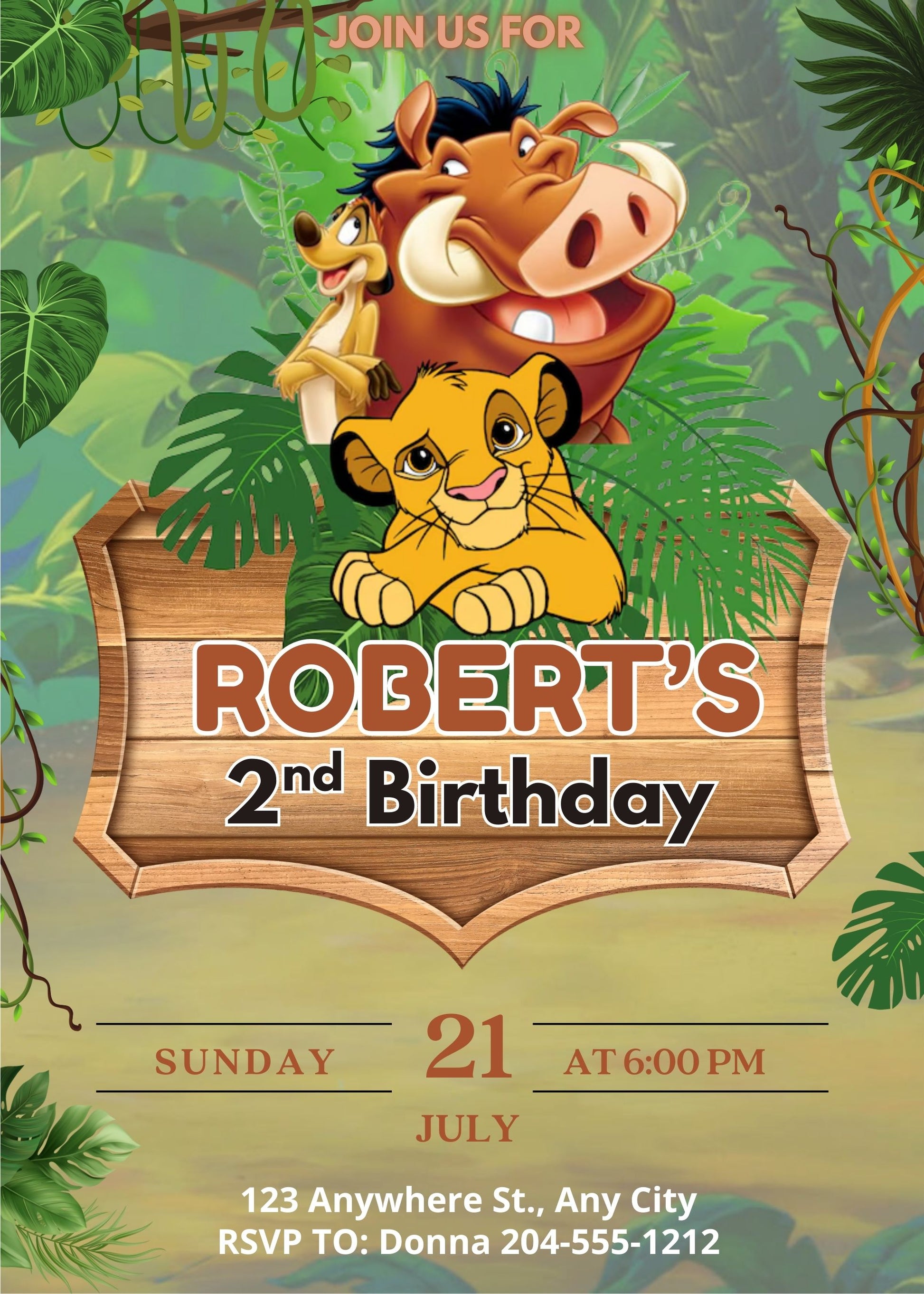 personalized custom lion king birthday invitation