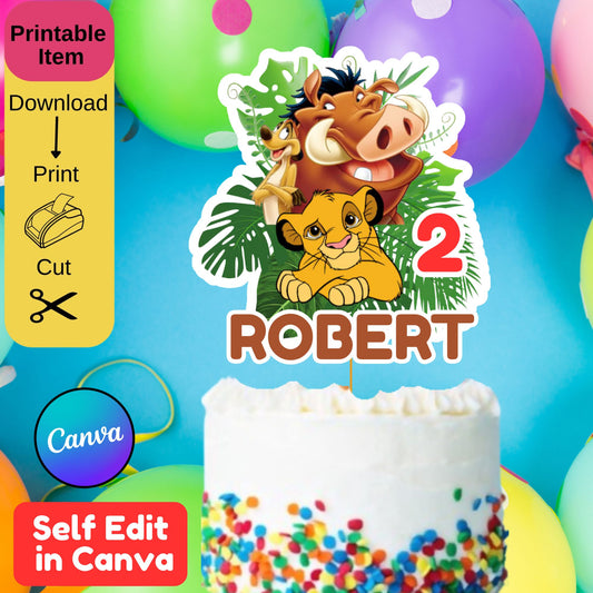 Lion King Boy Cake Topper Template - Editable Lion King Cake Topper in Canva 
