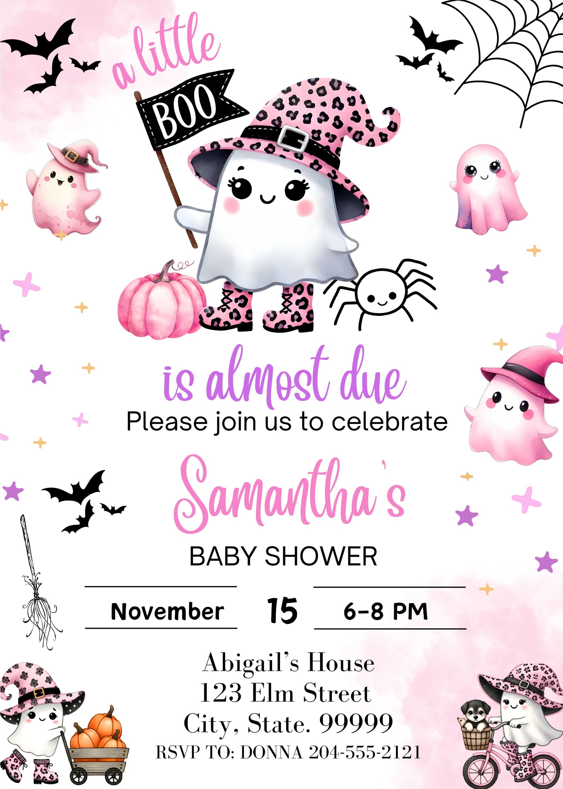 girl little boo halloween baby shower invite 