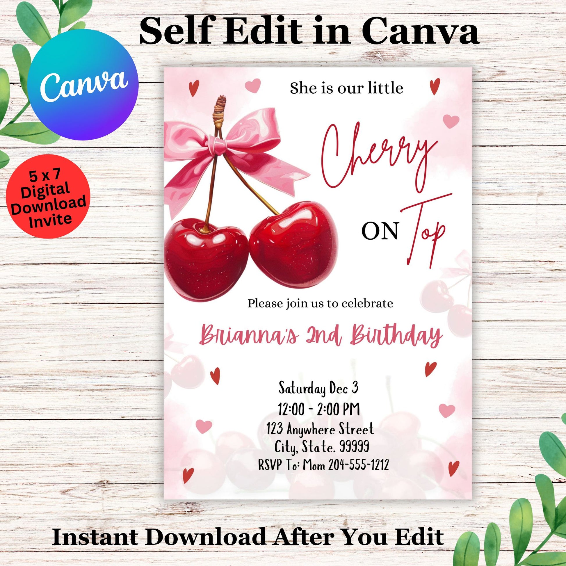 She is our Little Cherry on Top Birthday Invitation Template - Editable Cherry on Top Invite 