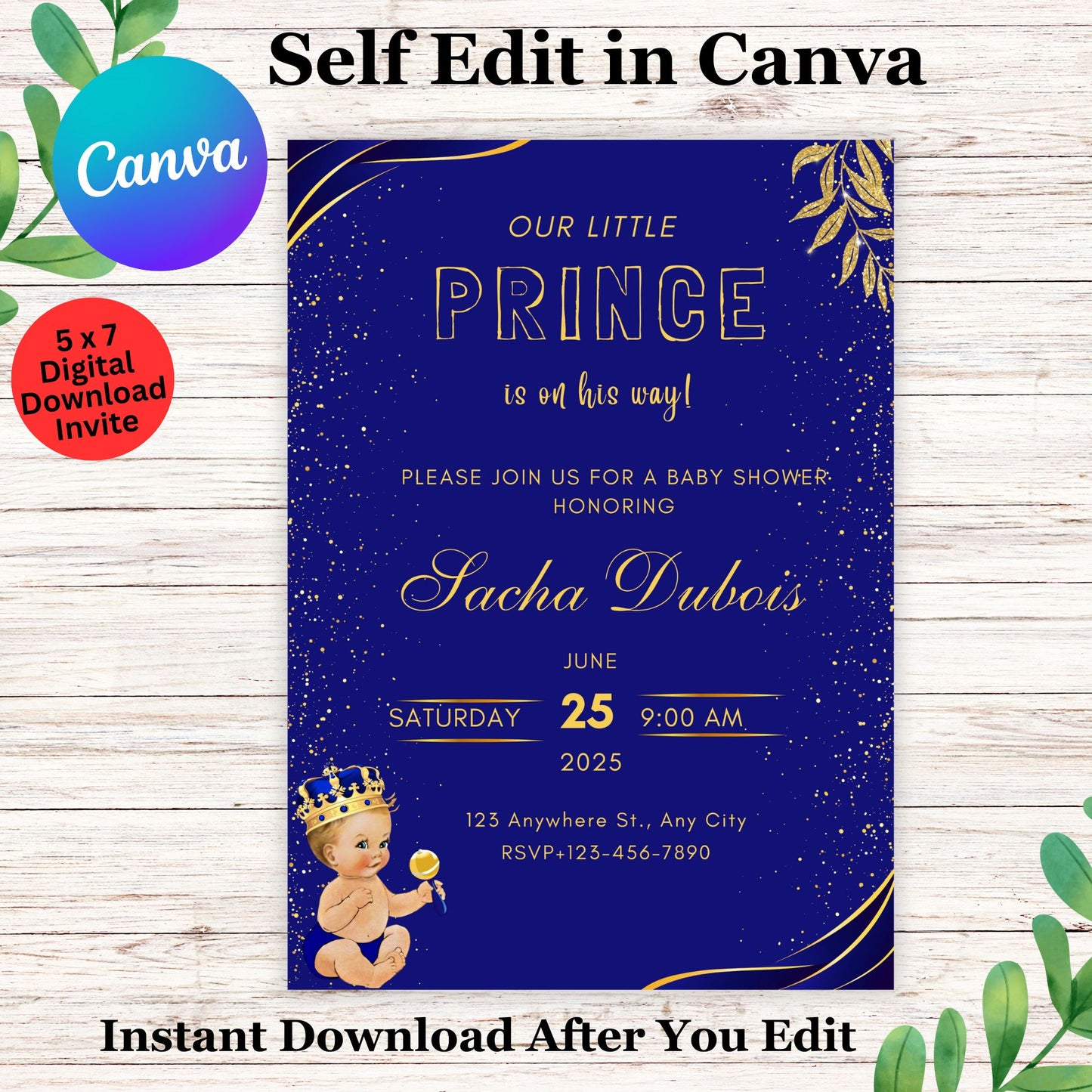 Our Little Prince is on his Way Baby Shower Invitation - Editable Prince Baby Shower Invite 