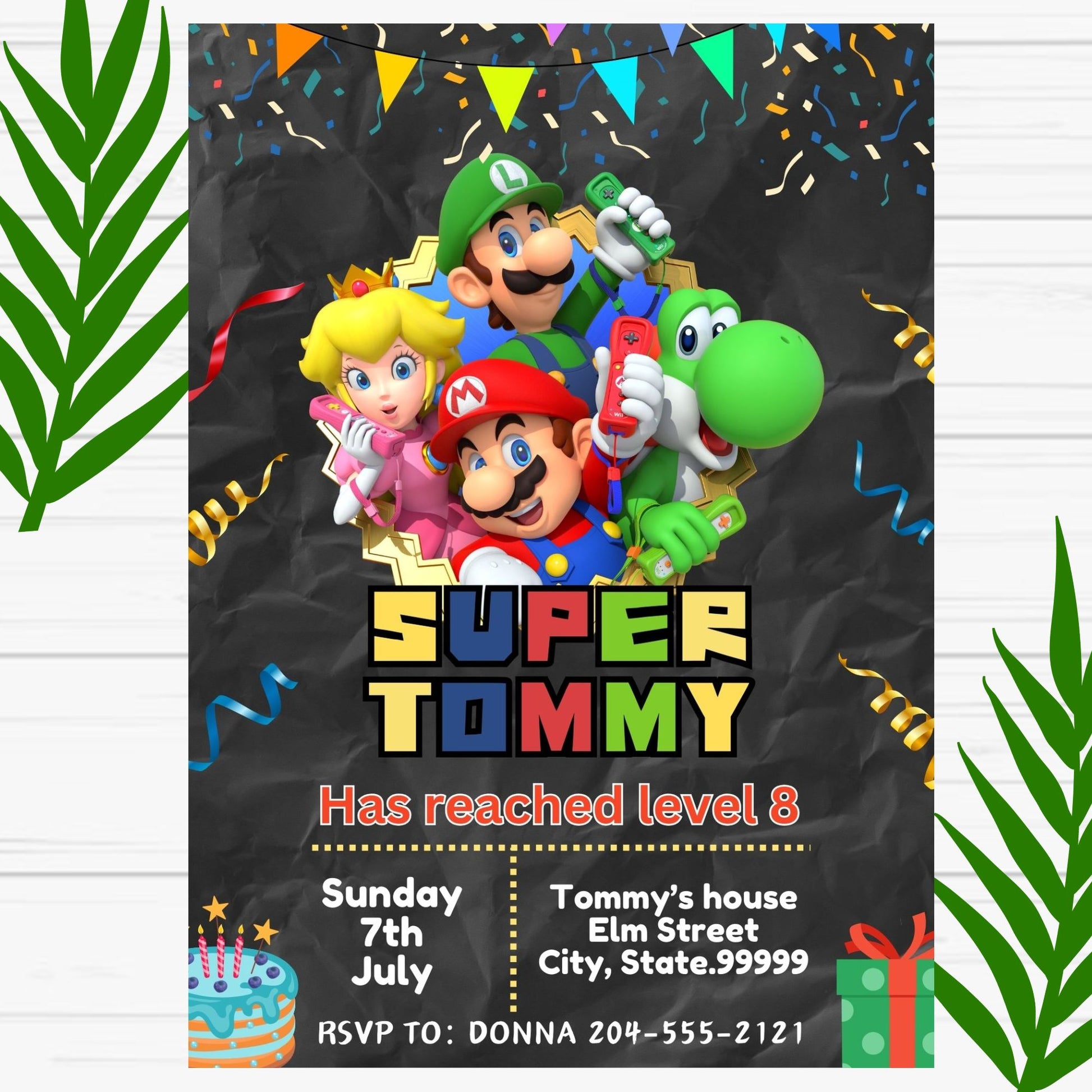 Mario Bros Invitation, Super Mario Birthday Invitation, Video Game, Kid Invite