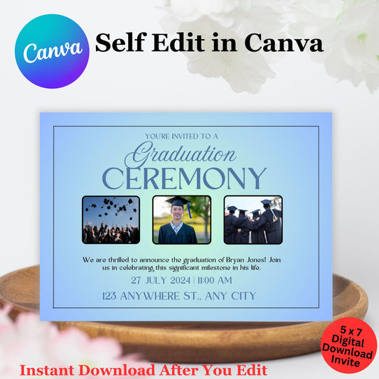 Boy Graduation Invitation Template - Editable Graduation Photo Invite Template in Canva (Copy)