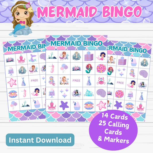 Printable Mermaid Bingo Cards | Ocean Themed Party Game| Game for Kids' Parties