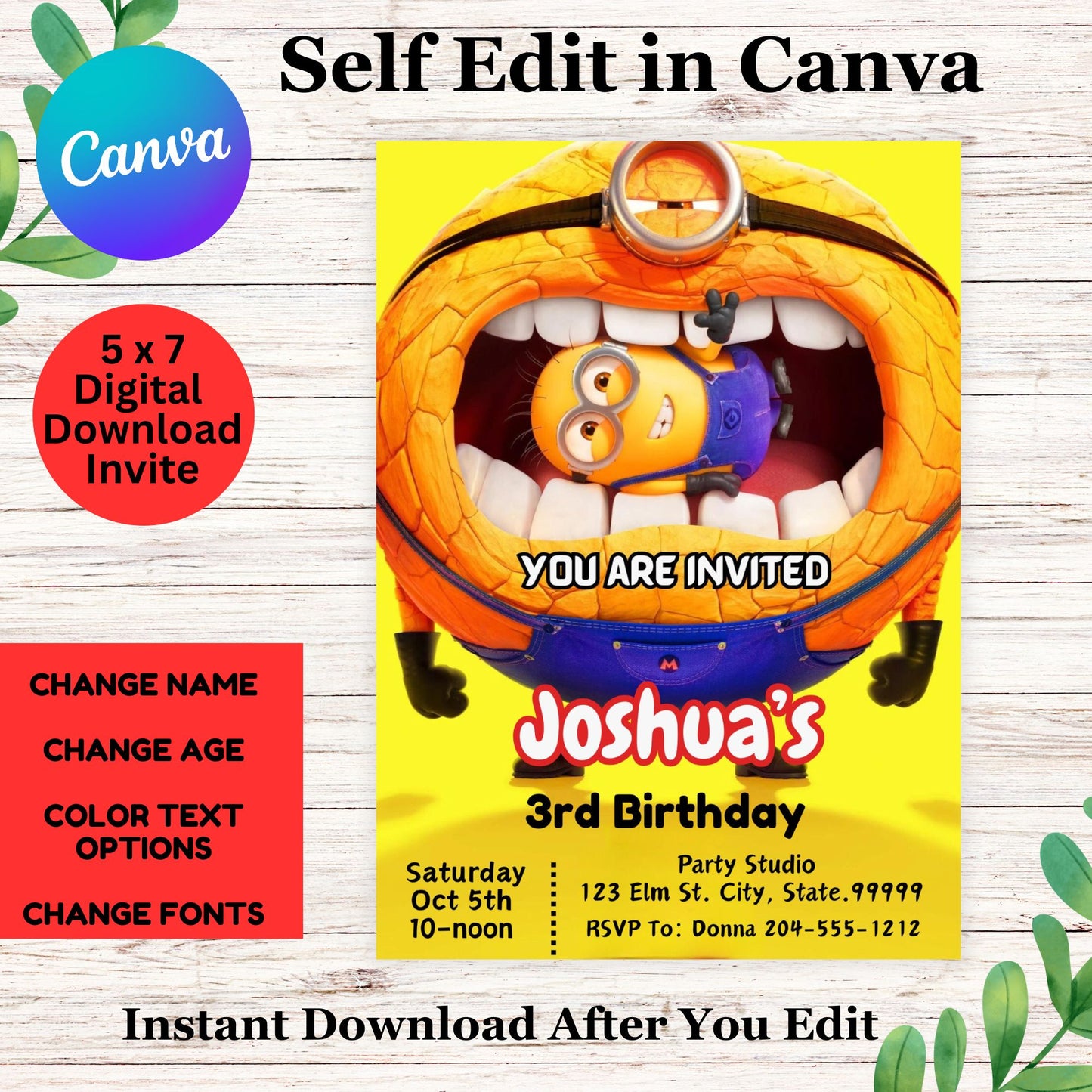 Despicable Me 4 Birthday Invitation- Minion Birthday Party Invitation Template 