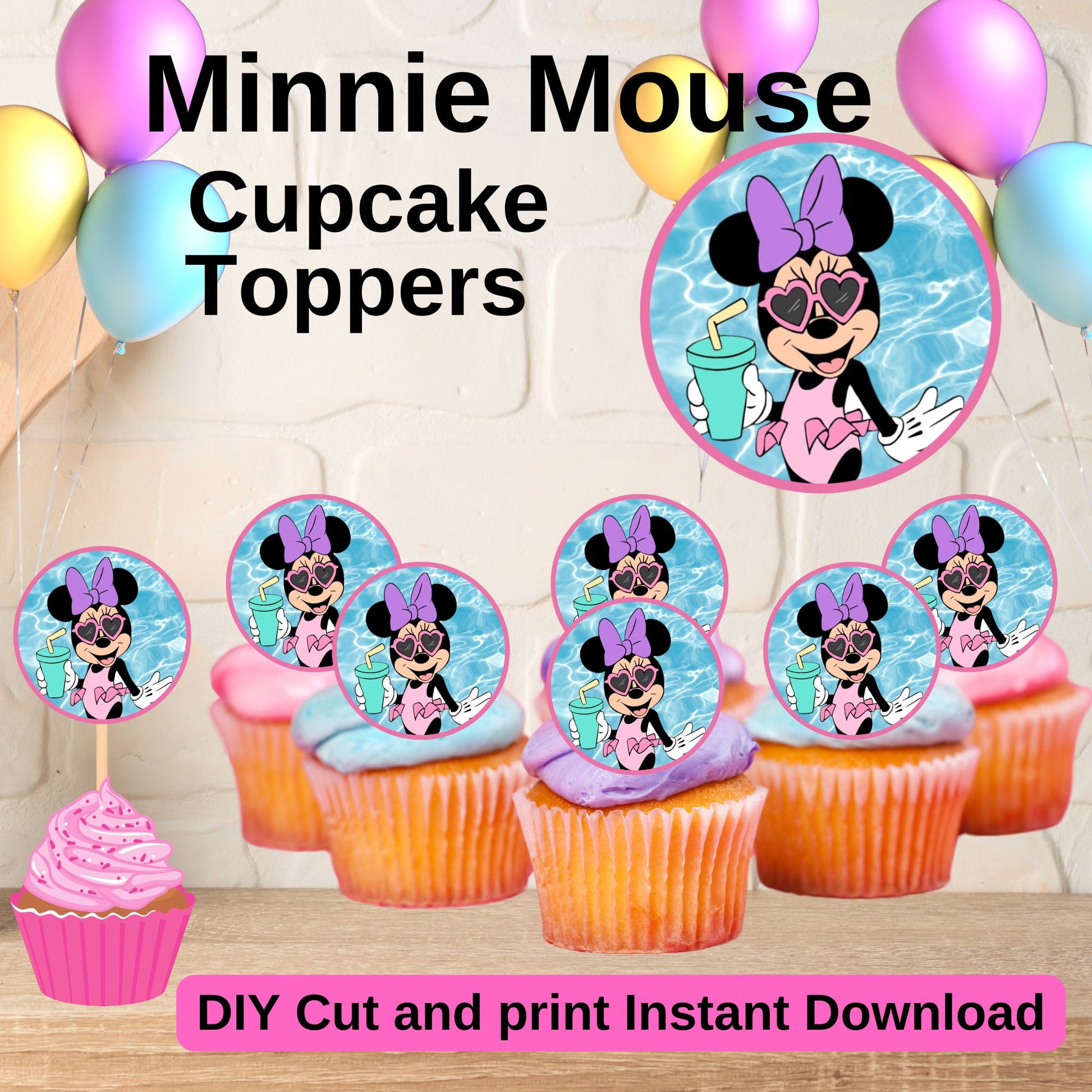Minnie Mouse Pool Party Cupcake Toppers - Printable Minnie Mouse Cupca – Girly Girl Tutus minnie-mouse-pool-party-cupcake-toppers-printable-minnie-mouse-cupca-girly-girl-tutus