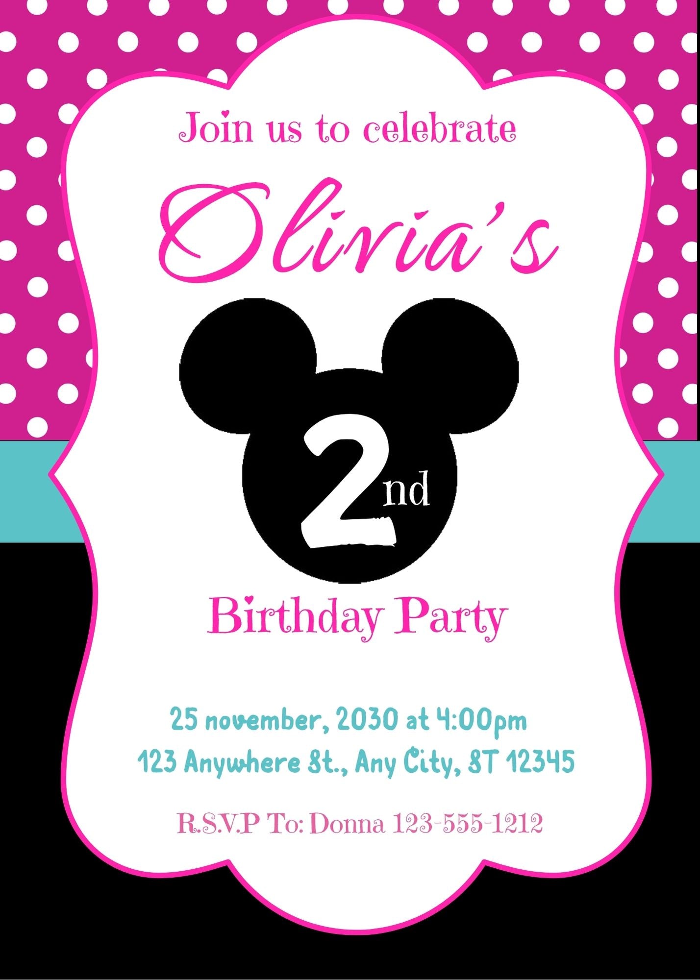 minnie mouse custom invitations