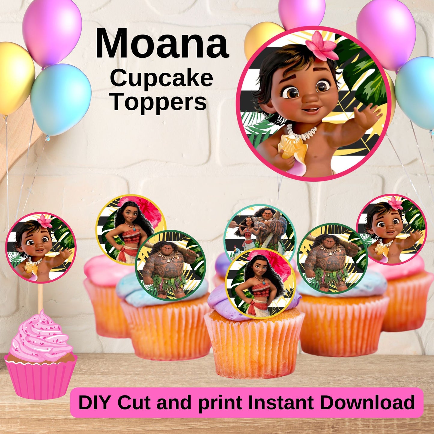 Moana Cupcake Toppers - Printable Moana Maui Cupcake Toppers Online 