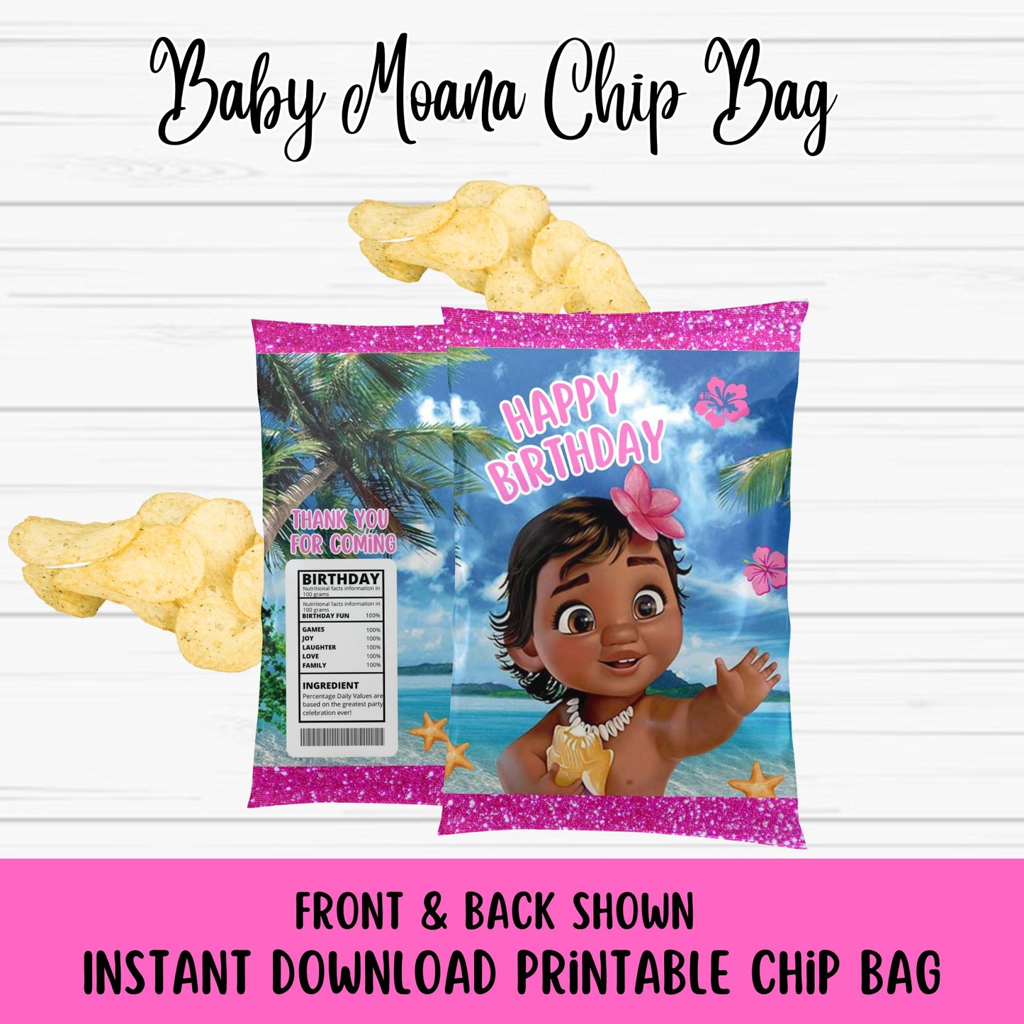 Baby Moana Chip Bag Online - Printable Moana Chip Bag - Instant Download 