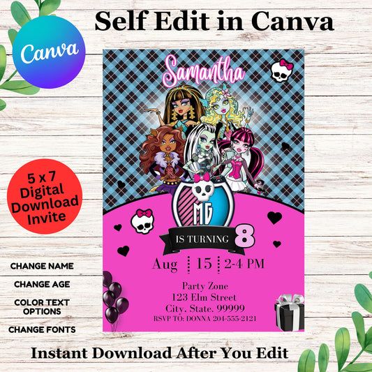 Monster High Birthday Invitation Template - Monster High Printable Invitation Edit in Canva