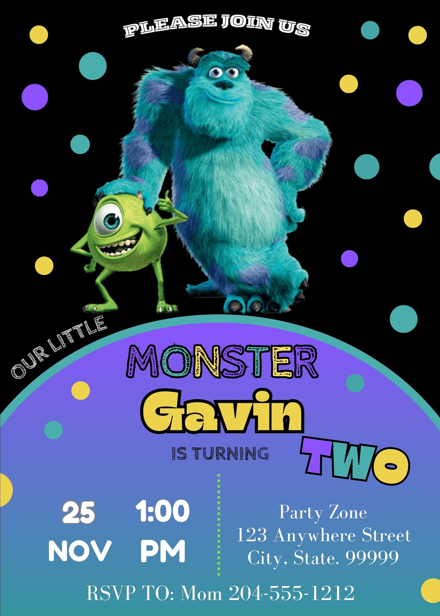 monsters inc birthday invite template canva