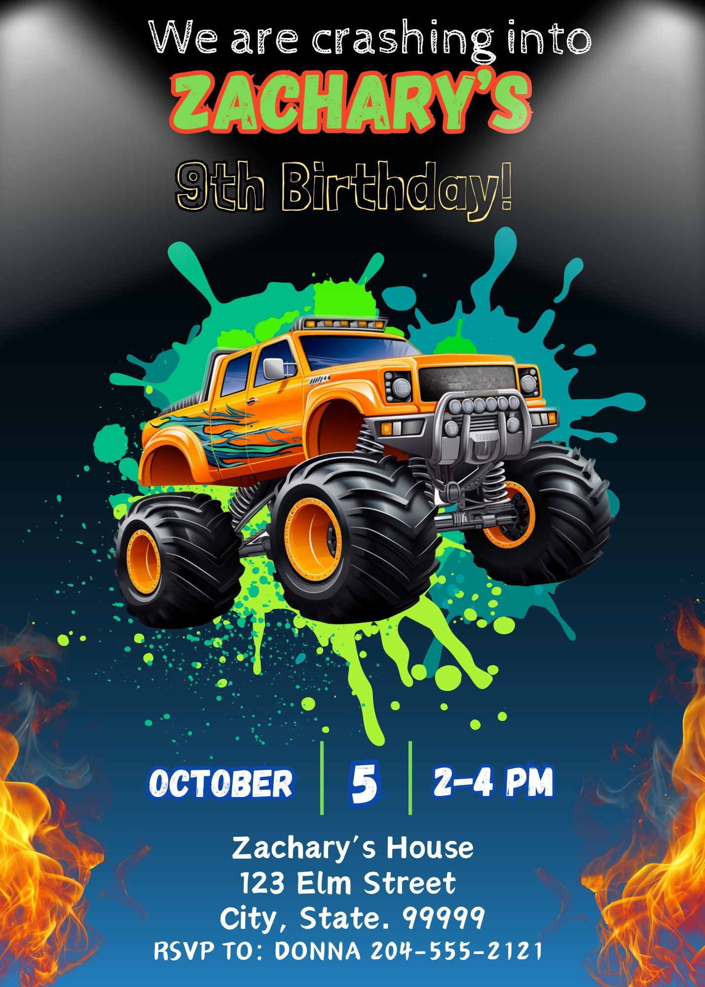 monster truck birthday party invite