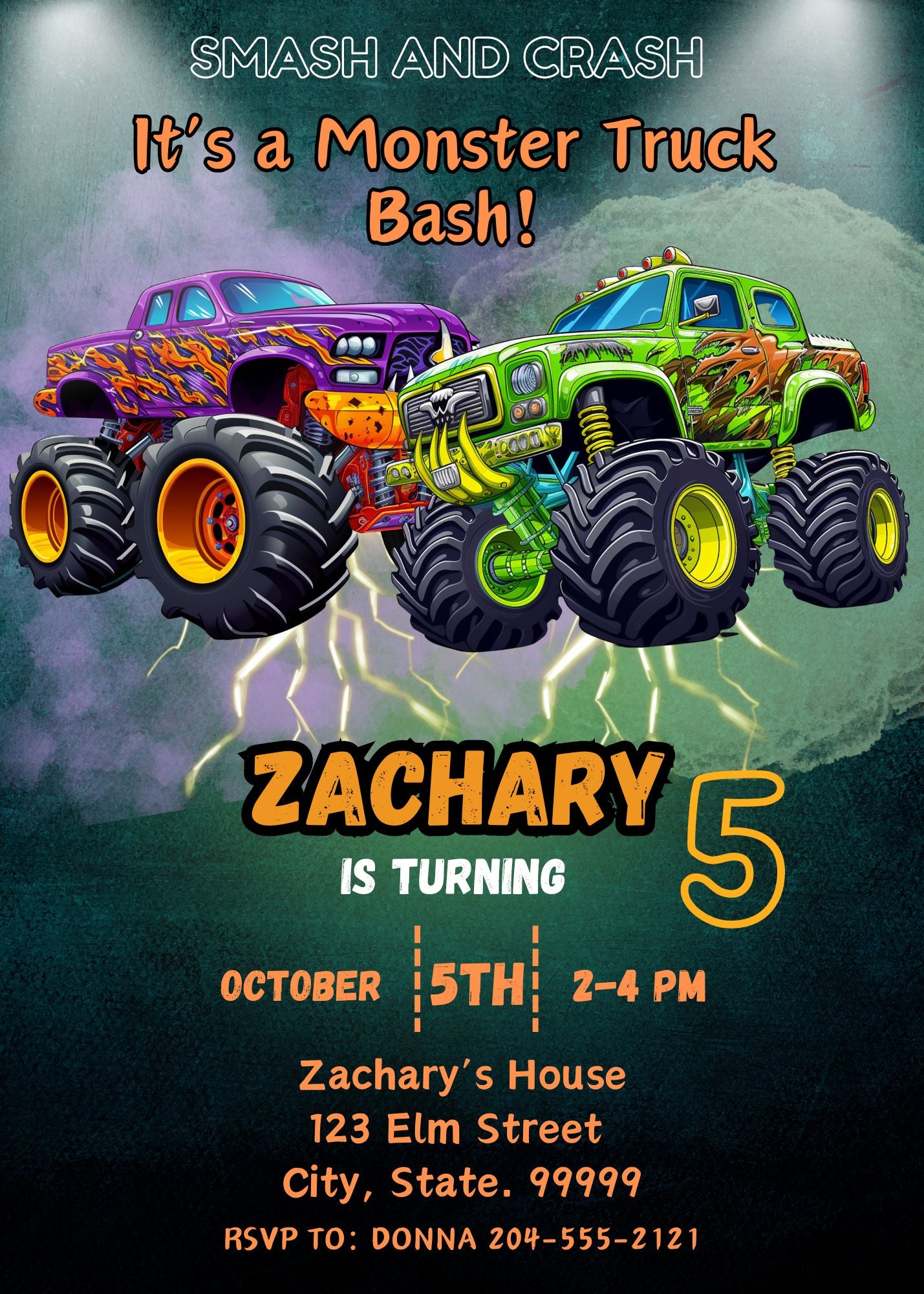 monster truck kids birthday invitation