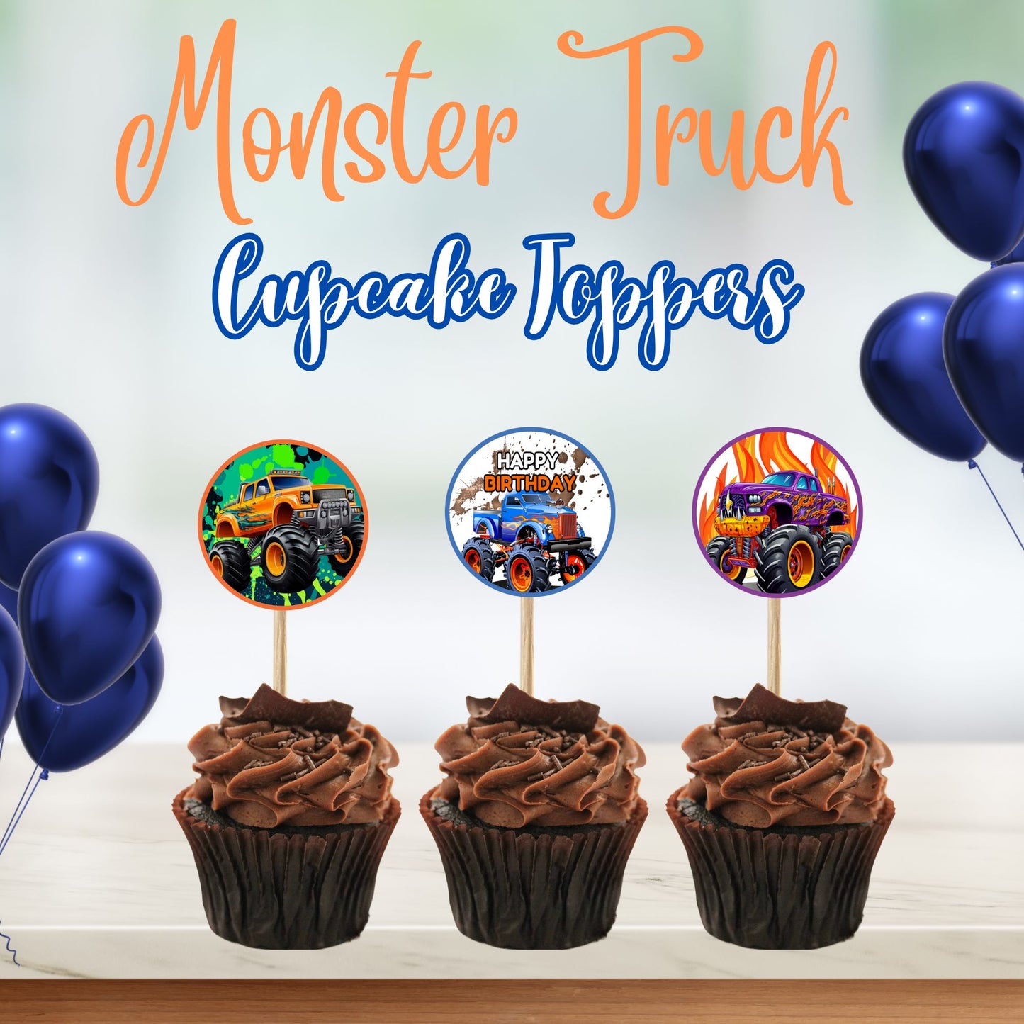 Monster Truck Printable Cupcake Toppers - Monster Truck Cupcake Instant Download 