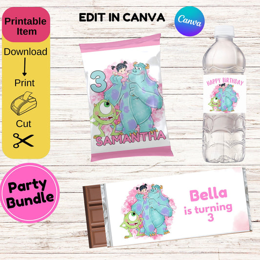 Monsters Ink Boo Birthday Party Bundle - Printable Monsters Ink Candy Bar Wrappers & More