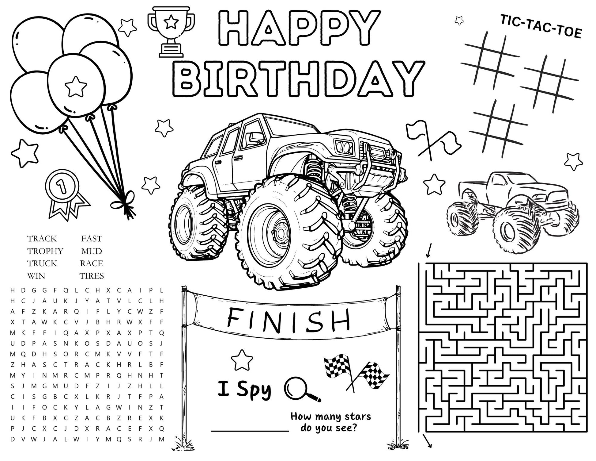 monster truck birthday activity printable