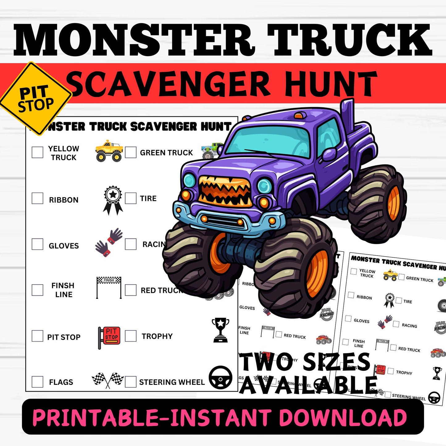 Monster Truck Scavenger Hunt for Kids - Printable  