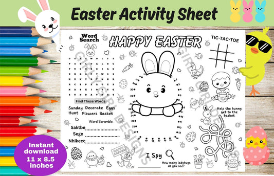 Easter Activity Coloring Sheet for Kids- Instant Download 