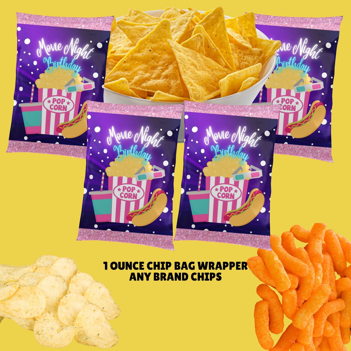 movie night birthday chip bags girl  