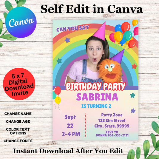 Ms Rachel Birthday Party Invitation Template Canva- Editable Ms Rachel Invitation Printable