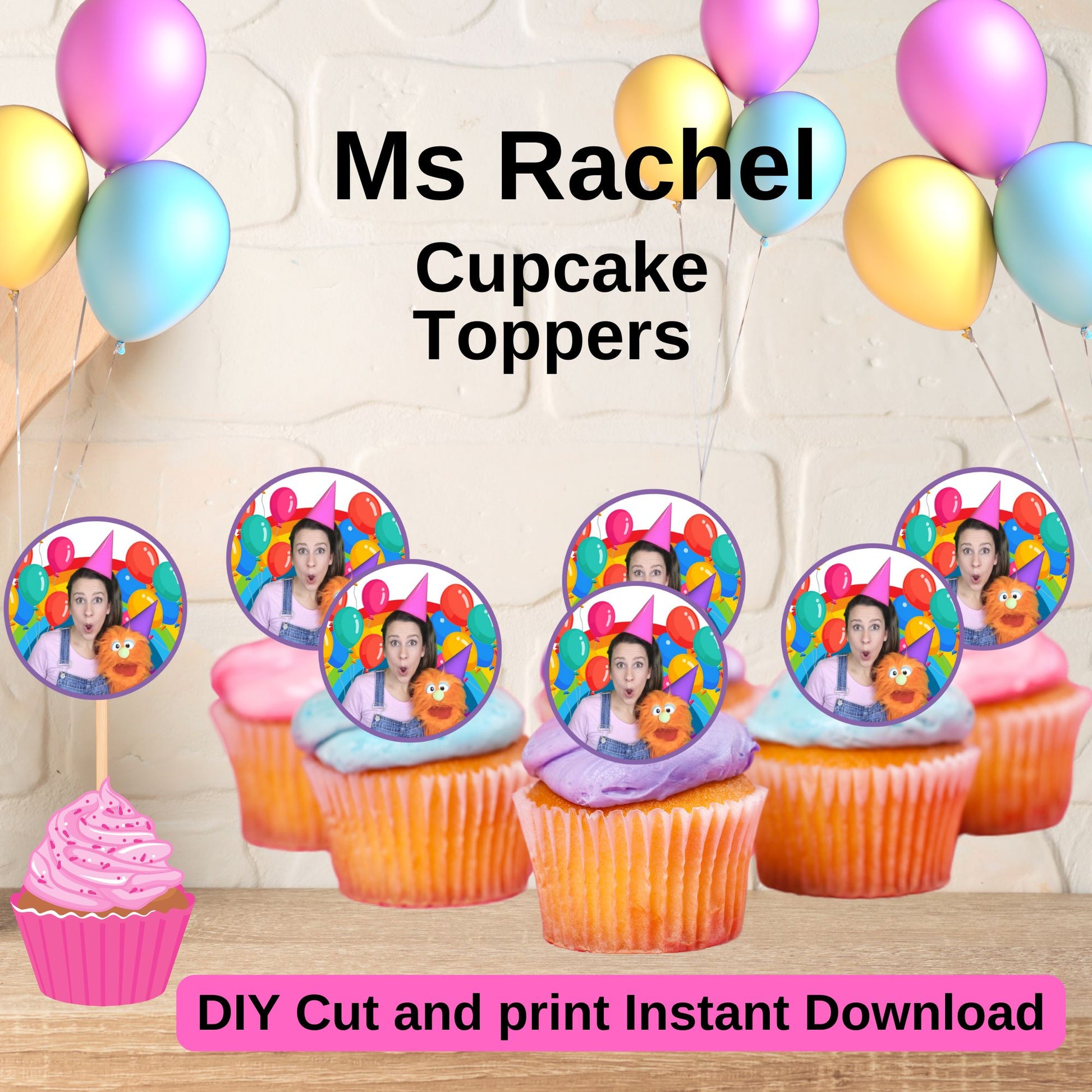 Ms Rachel Birthday Party Cupcake Toppers - Printable Ms Rachel Cupcake Topper- Instant Download  