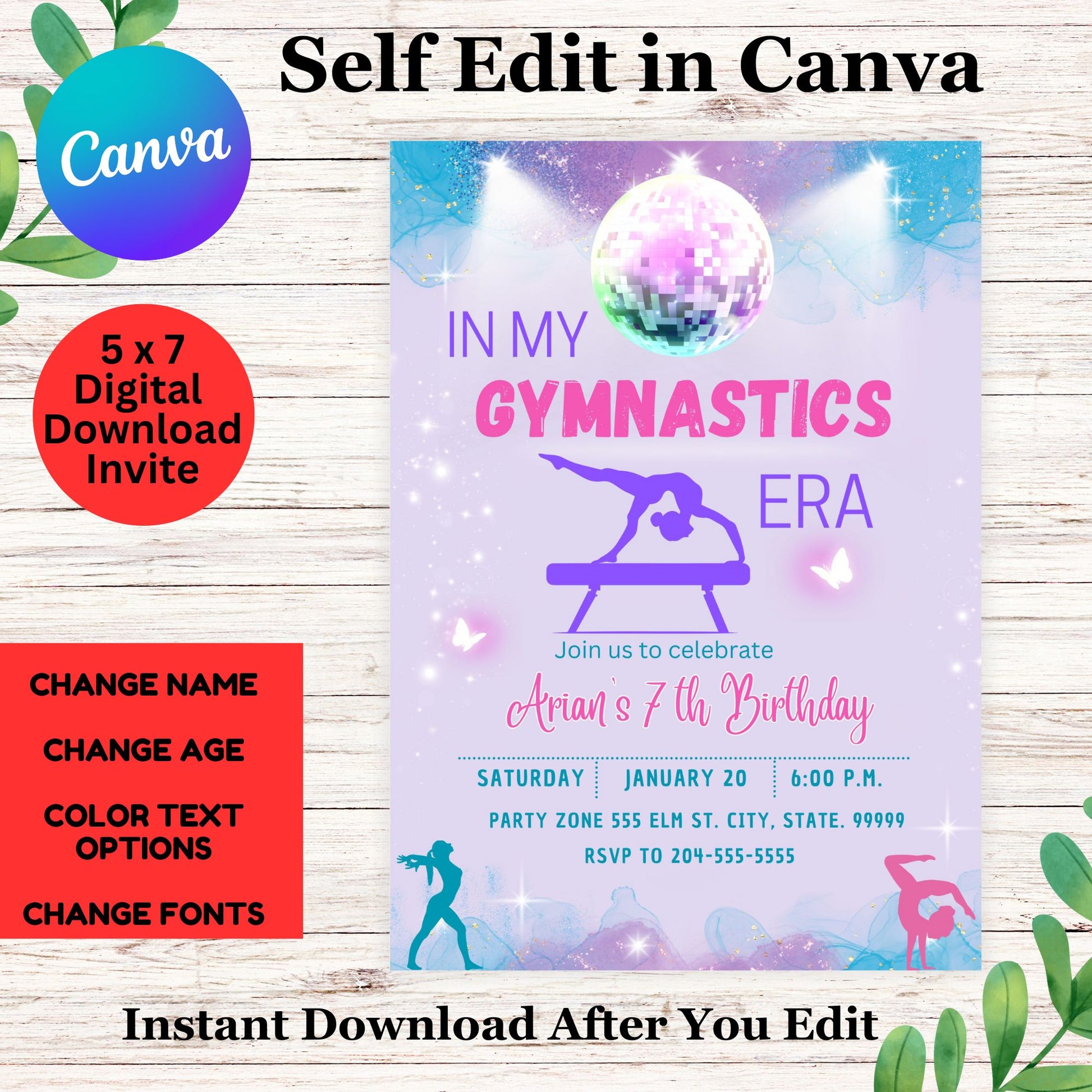 Gymnastics My Era Birthday Invite - Gymnastics Birthday Invitation Template 