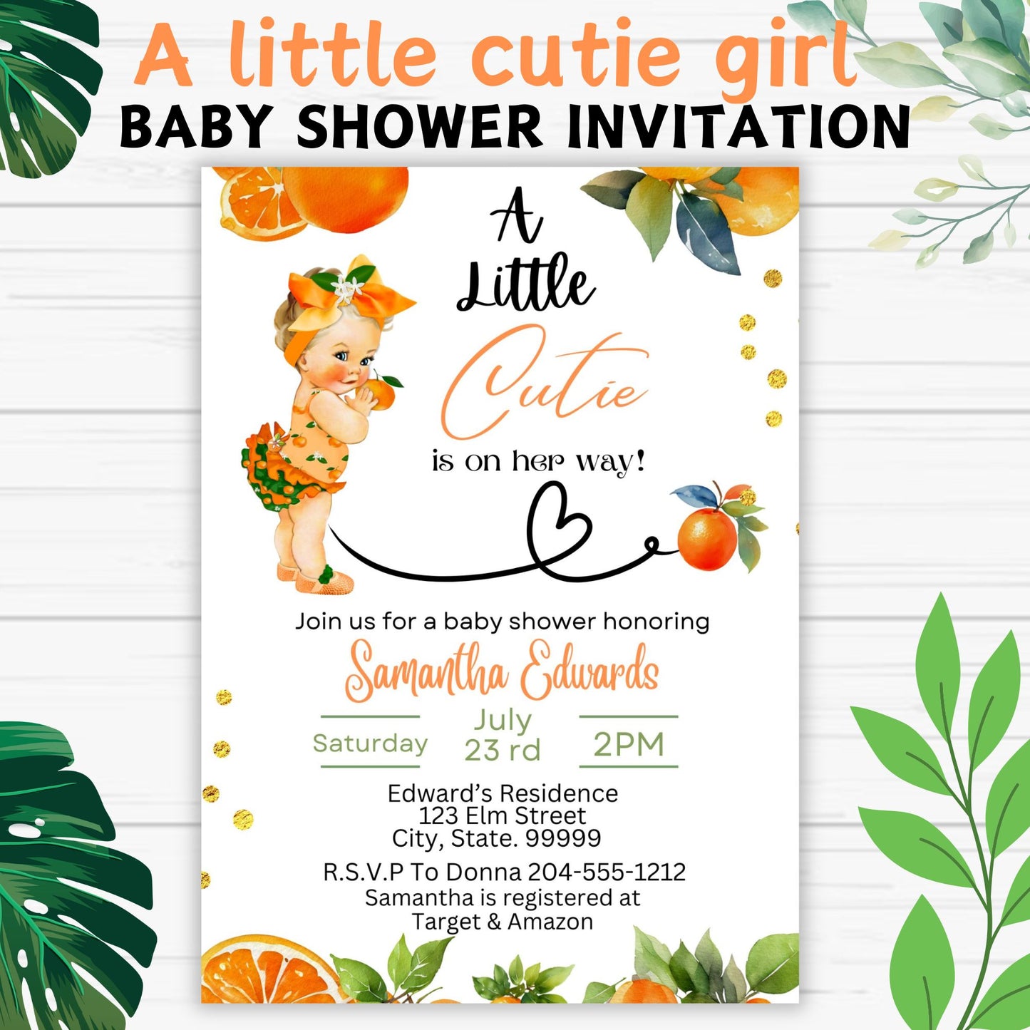 A Little Cutie is on her Way Baby Shower Invitation