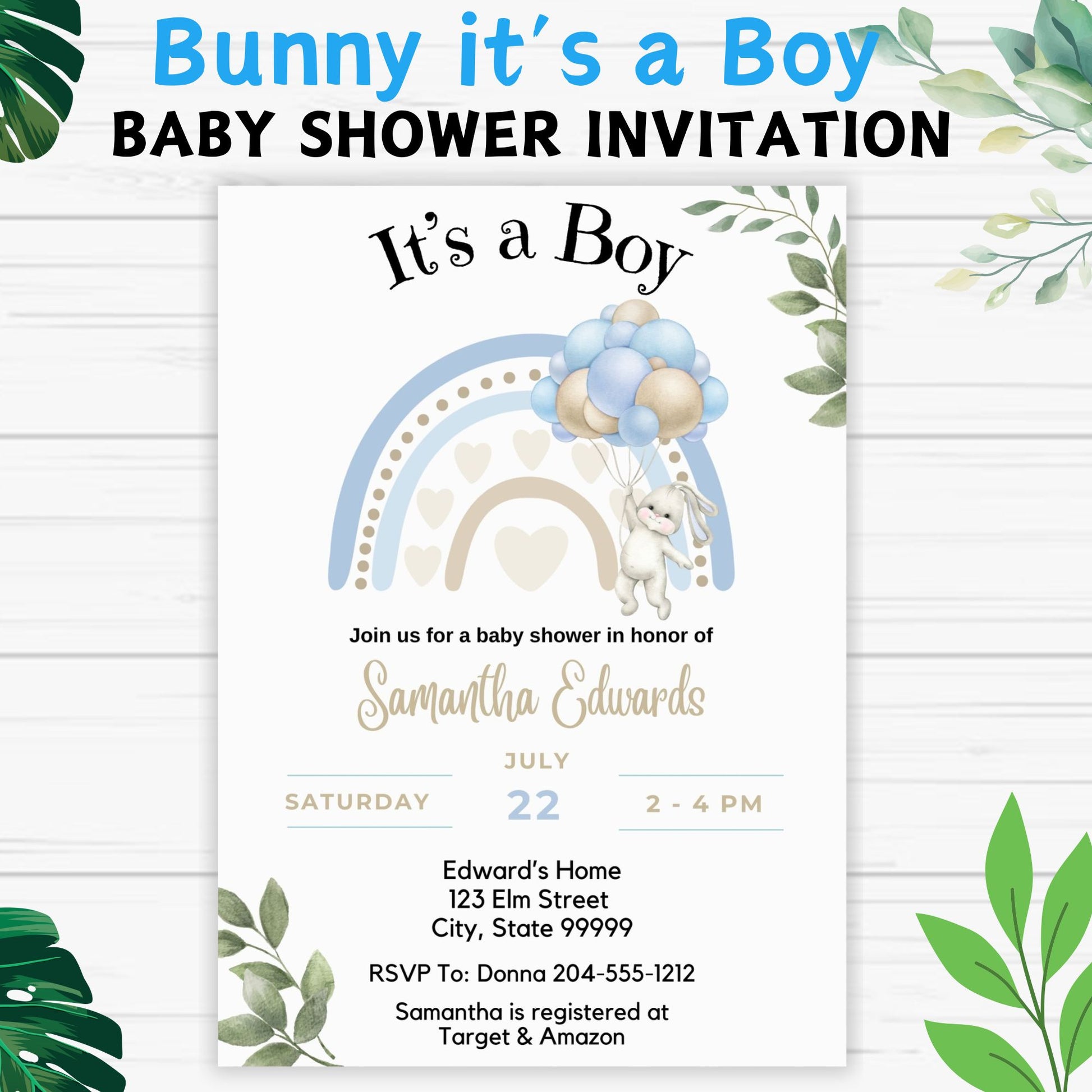 Bunny it's a boy Baby Shower Invitation 