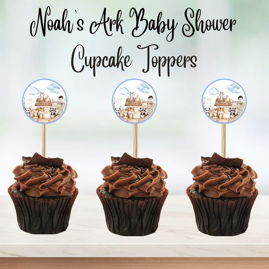 Noah's Ark Baby Shower Party Cupcake Toppers - Printable Noah's Ark Cupcake Toppers  