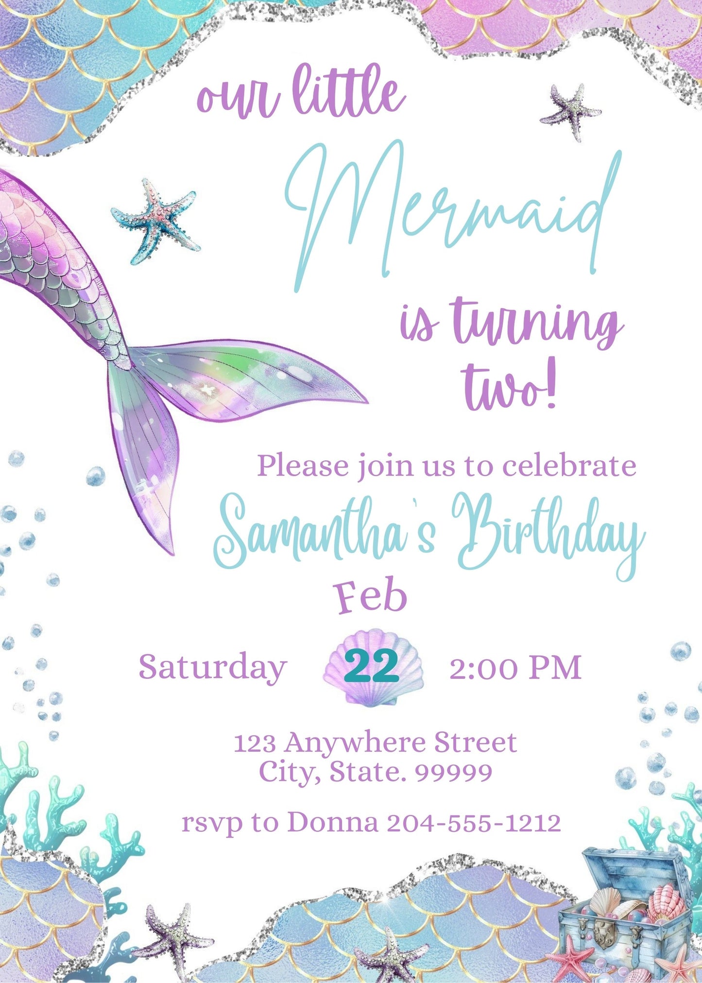 cute mermaid birthday invitation template 