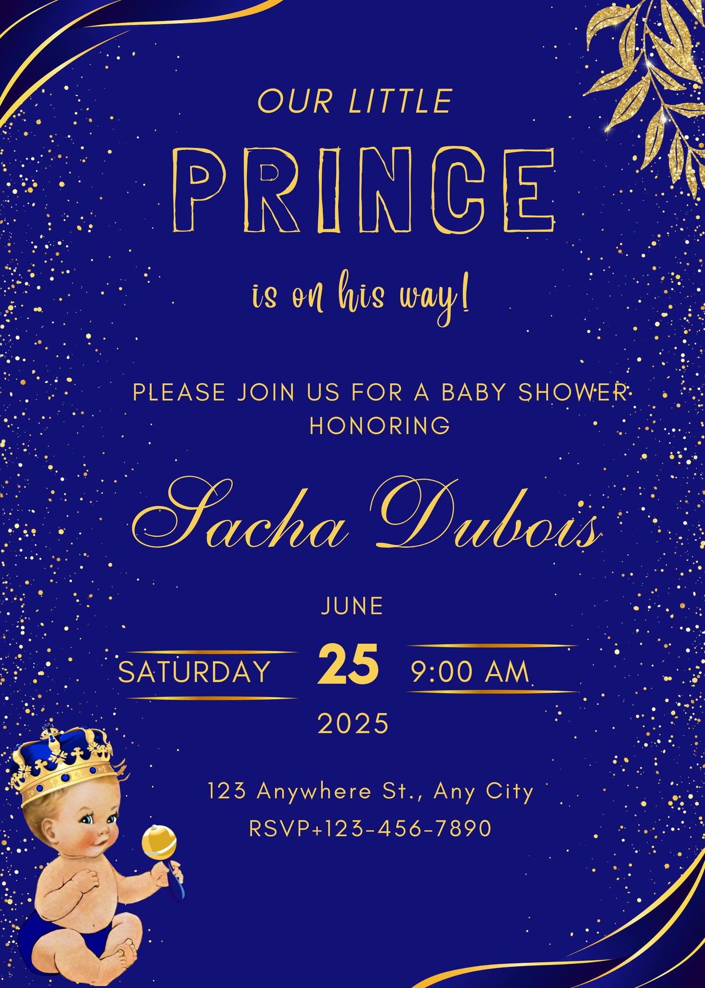 printable little prince baby shower invite 