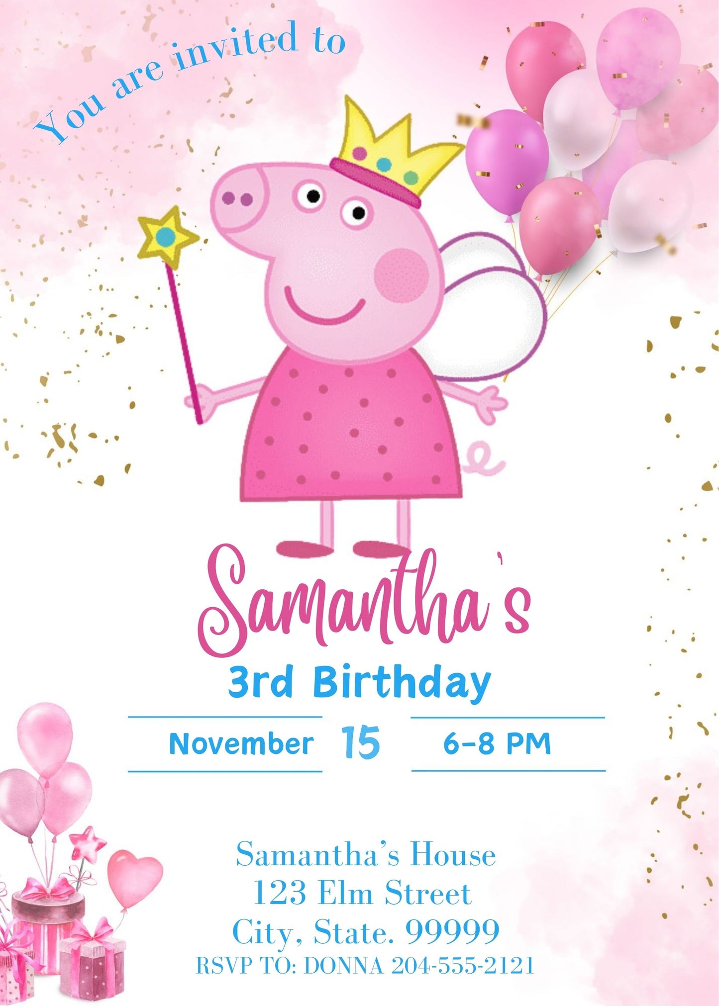 Peppa the Pig Birthday Invitation - Peppa Invitation Template Instant Download