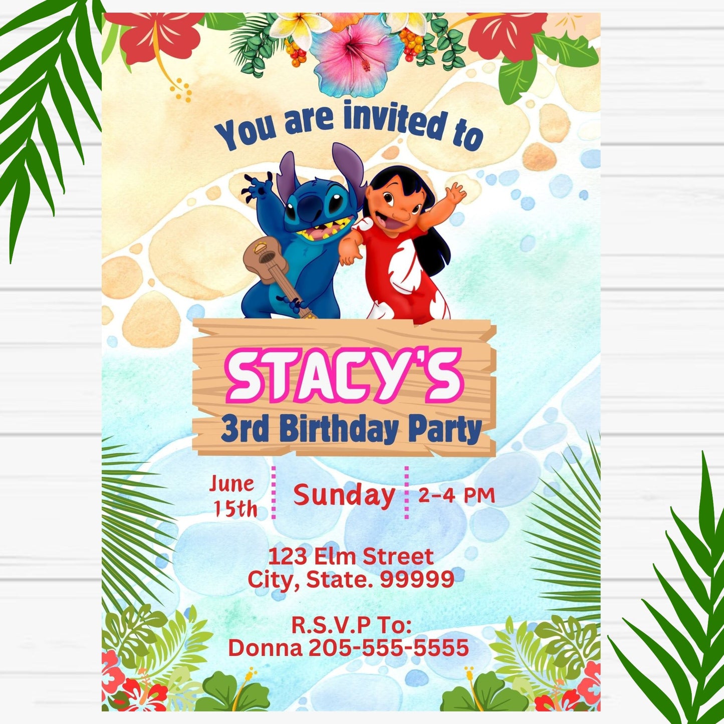 Lilo and Stitch Personalized Birthday Invitation- Printable