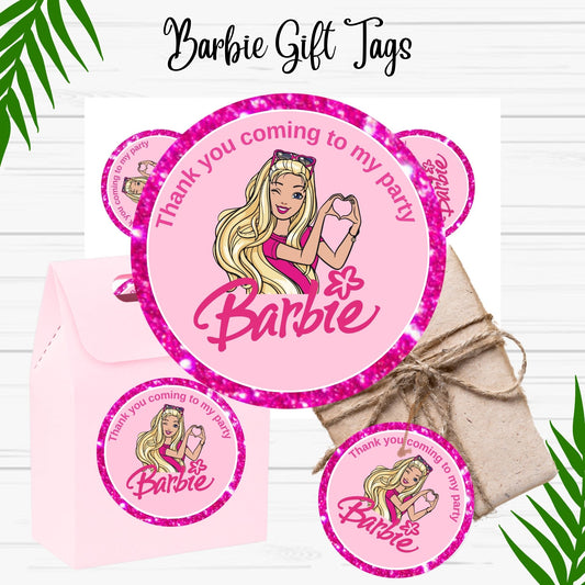 Barbie Birthday Party Favor Stickers- Tags- Printable 