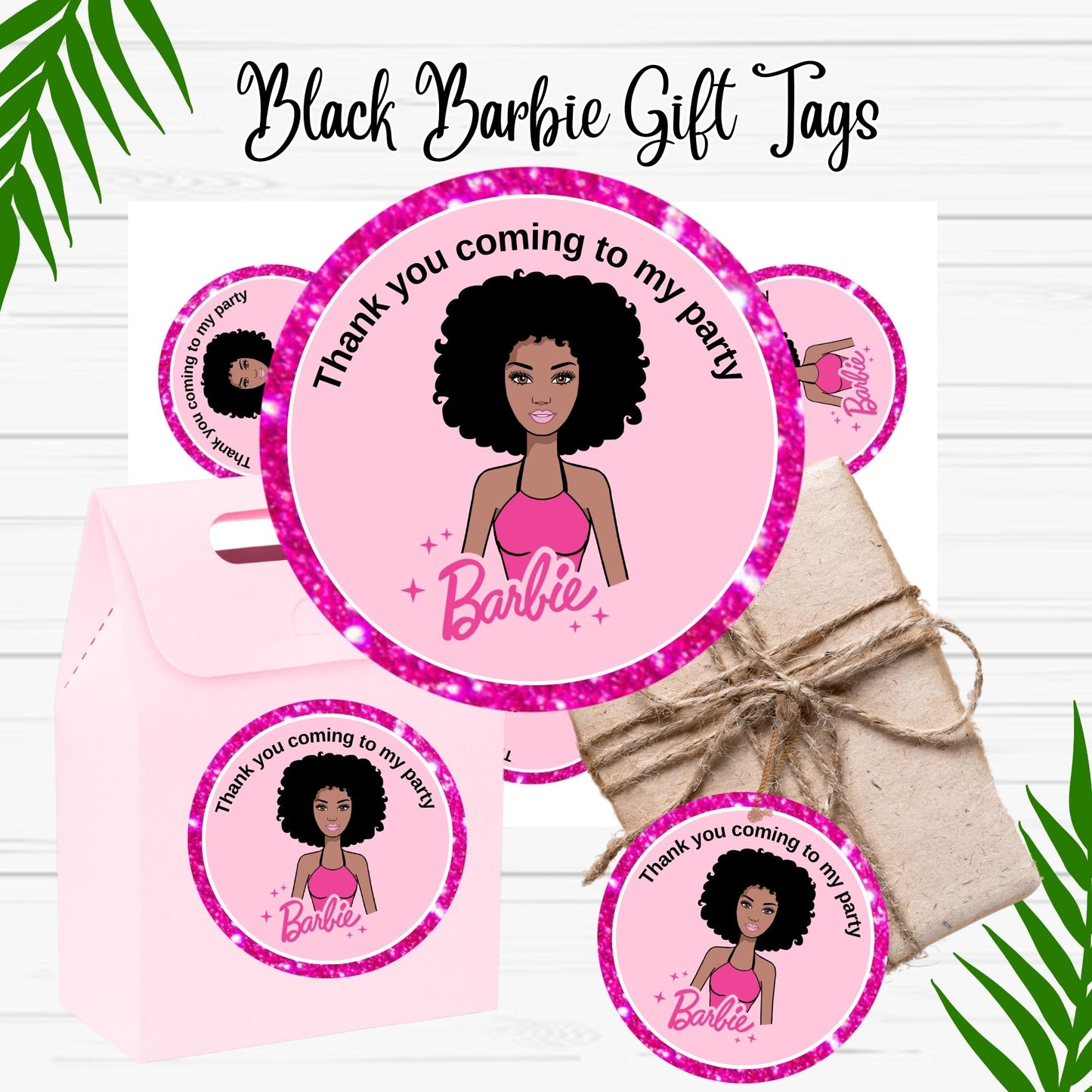 Afro Barbie Birthday Gift Tags-Stickers - Printable - Instant Download 