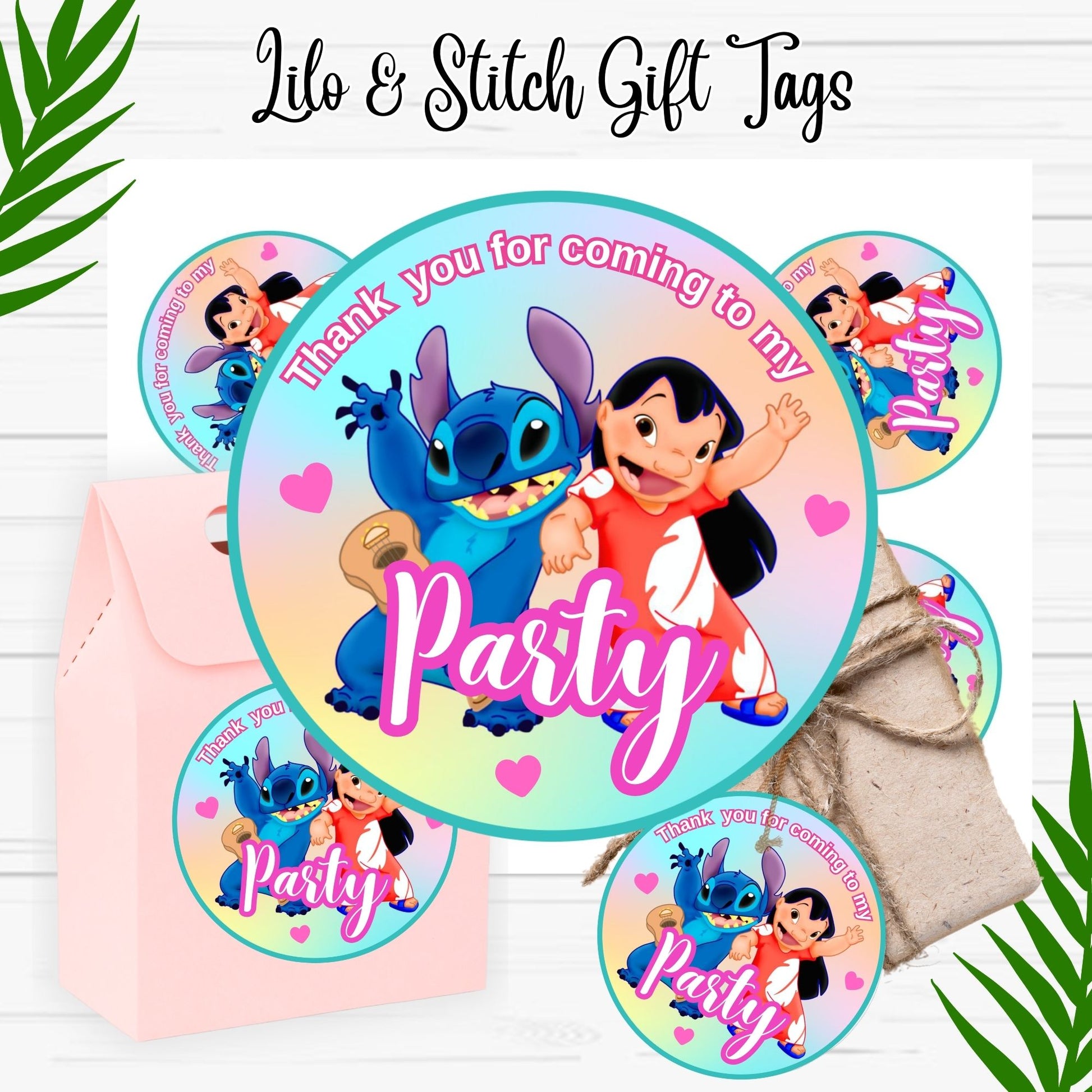 Lilo and Stitch Party Favor Gift Tag Stickers - Printable 