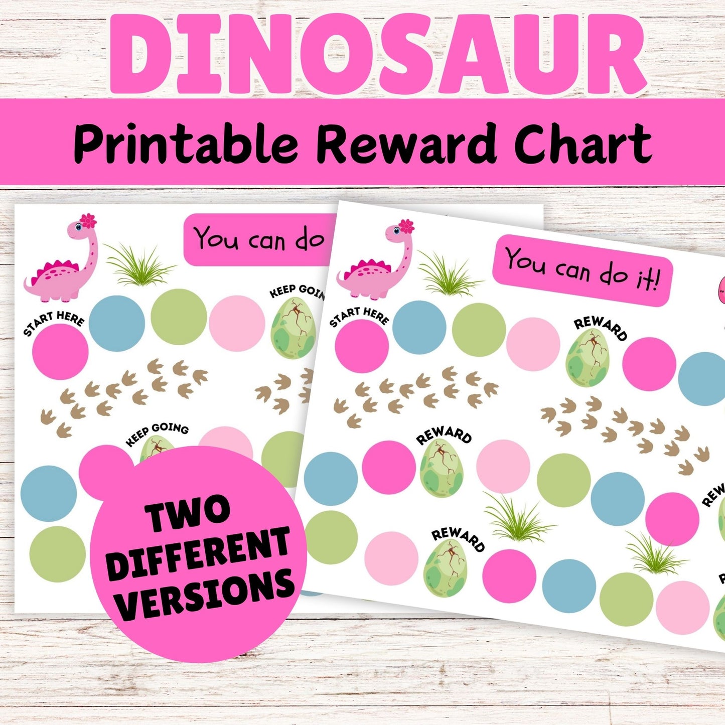 Pink Dinosaur Reward Chart for Kids - Printable Reward Chart - Instant Download